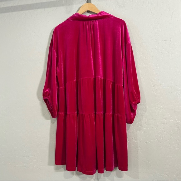 Plus Size Hot Pink Fuchsia Velvet Button Down Babydoll Tunic Top 2X Holiday - Picture 8 of 8